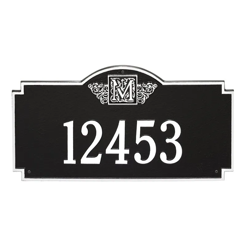 Whitehall 5003 Arch Marker Estate Lawn Address Plaque in Black and White