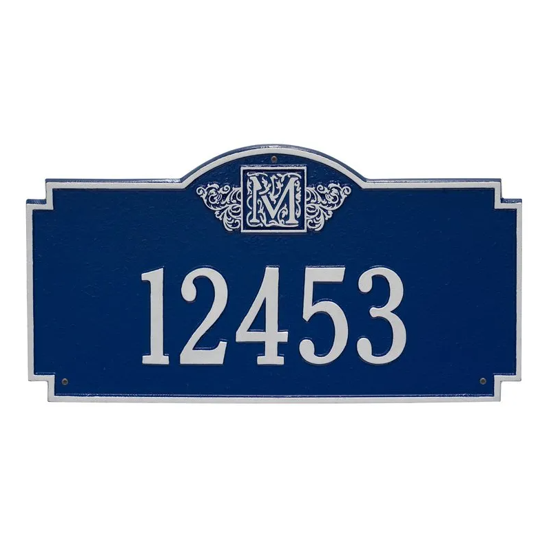 Whitehall 5003 Arch Marker Estate Lawn Address Plaque in Blue and Silver