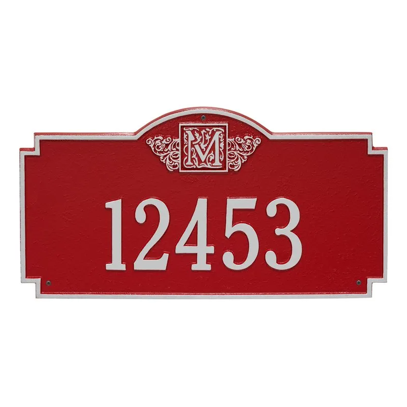 Whitehall 5003 Arch Marker Estate Lawn Address Plaque in Red and Silver