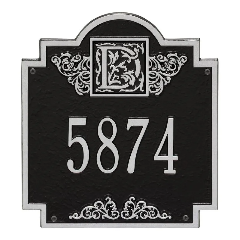Whitehall 5005 Arch Marker Estate Lawn Address Plaque in Black and Silver
