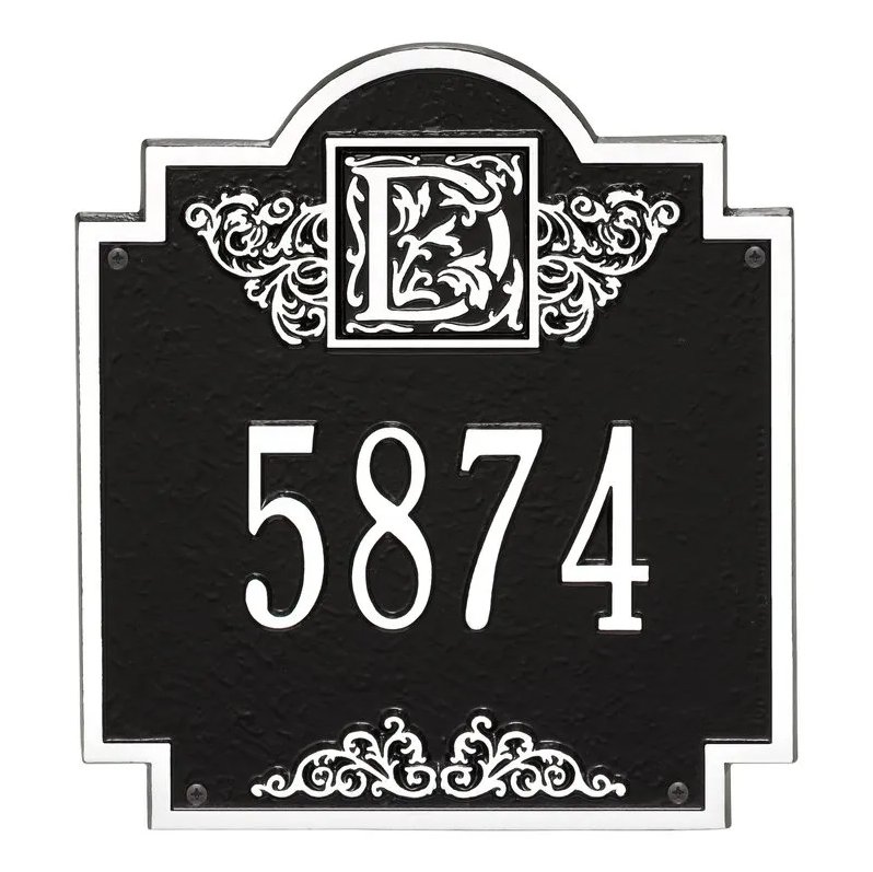Whitehall 5005 Arch Marker Estate Lawn Address Plaque in Black and White