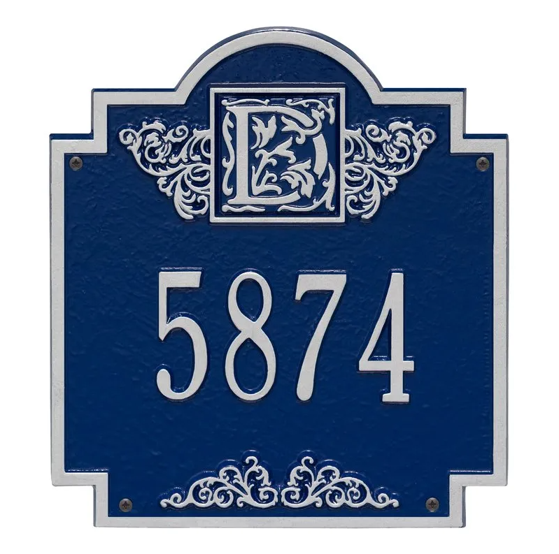 Whitehall 5005 Arch Marker Estate Lawn Address Plaque in Blue and Silver
