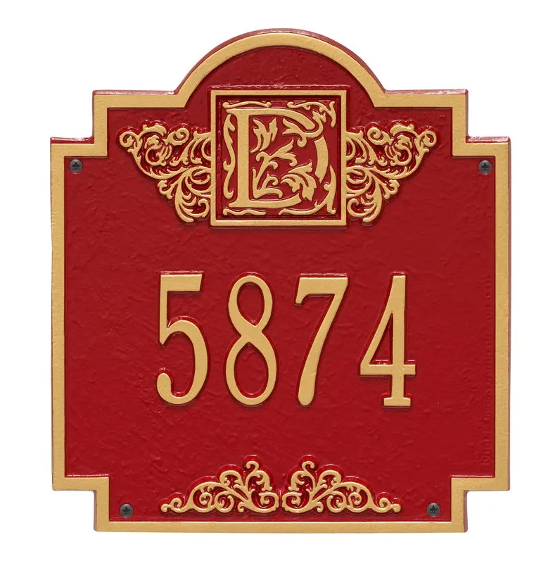 Whitehall 5005 Arch Marker Estate Lawn Address Plaque in Red and Gold