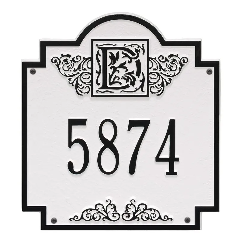 Whitehall 5005 Arch Marker Estate Lawn Address Plaque in White and Black