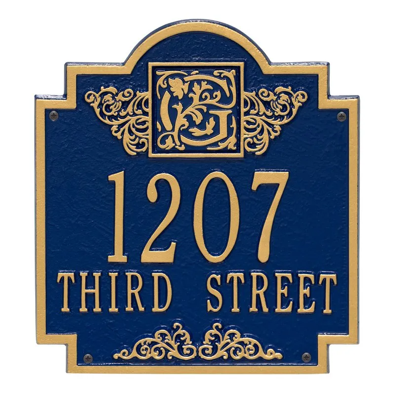 Whitehall 5006 Arch Marker Estate Lawn Address Plaque in Blue and Gold