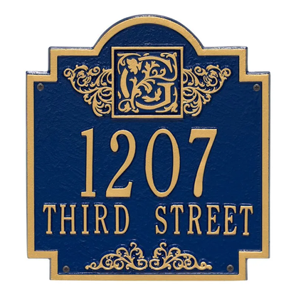 Whitehall 5006 Arch Marker Estate Lawn Address Plaque in Blue and Gold