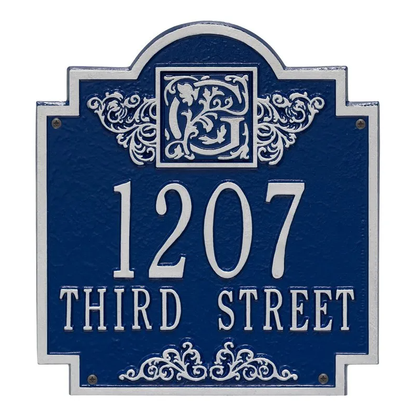 Whitehall 5006 Arch Marker Estate Lawn Address Plaque in Blue and Silver