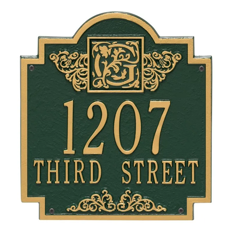 Whitehall 5006 Arch Marker Estate Lawn Address Plaque in Green and Gold