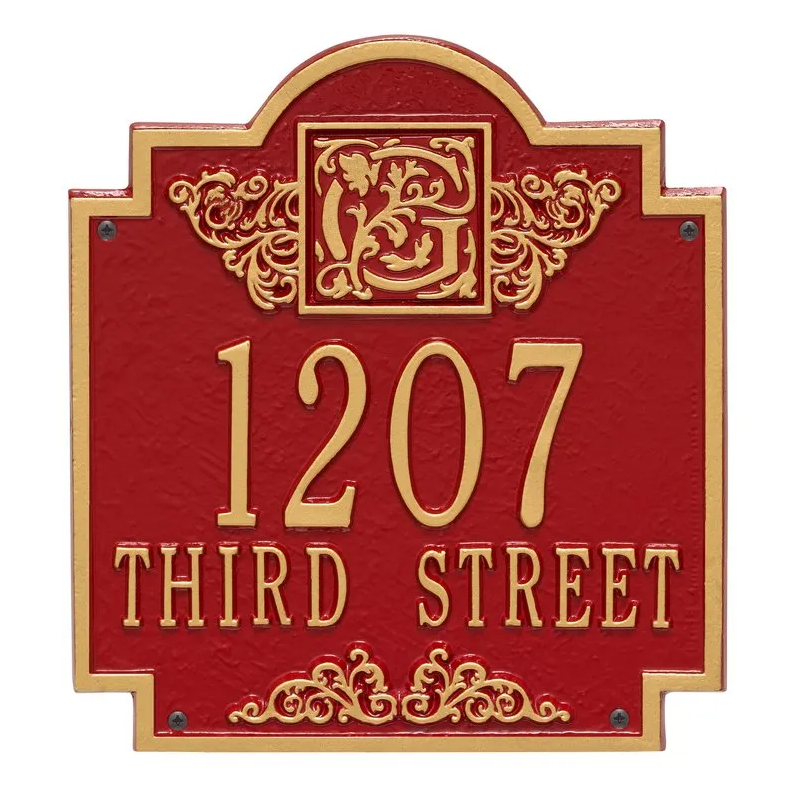 Whitehall 5006 Arch Marker Estate Lawn Address Plaque in Red and Gold