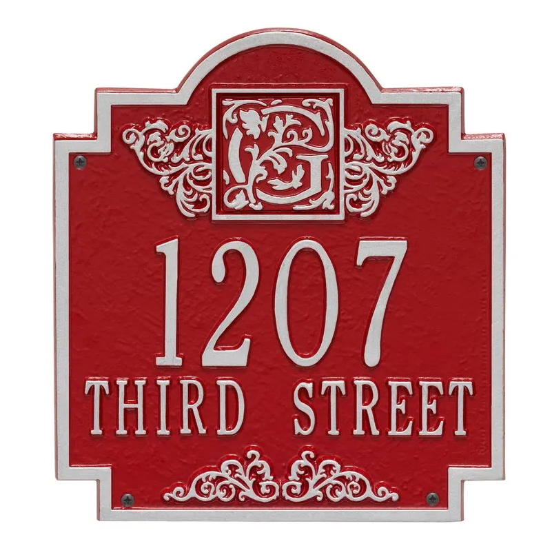 Whitehall 5006 Arch Marker Estate Lawn Address Plaque in Red and Silver