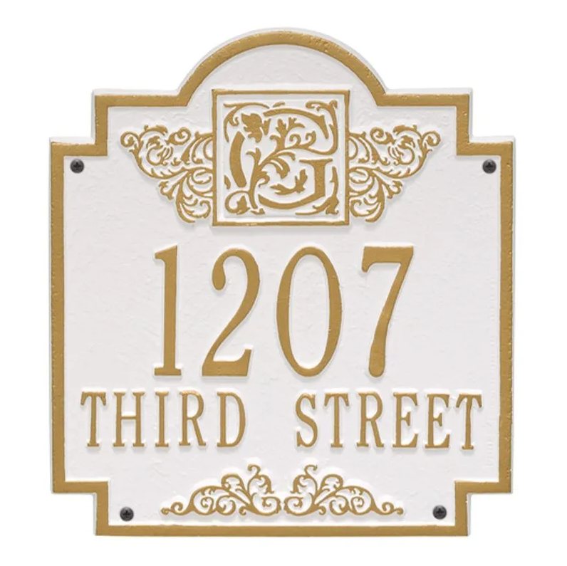 Whitehall 5006 Arch Marker Estate Lawn Address Plaque in White and Gold