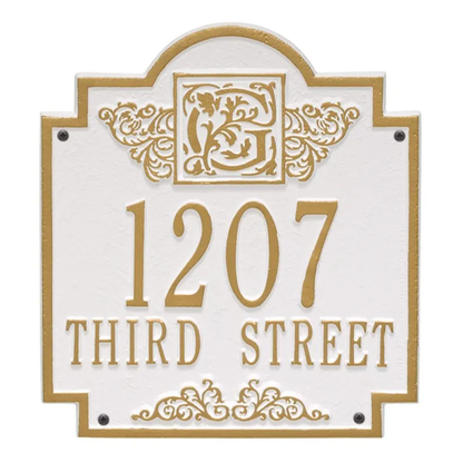Whitehall 5006 Arch Marker Estate Lawn Address Plaque in White and Gold