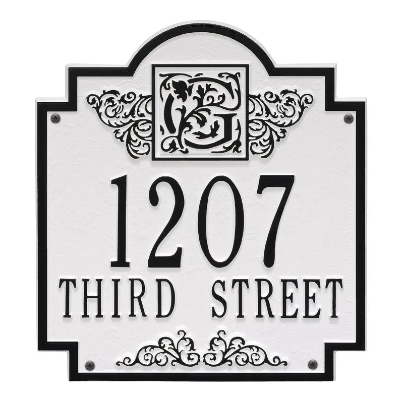 Whitehall 5006 Arch Marker Estate Lawn Address Plaque in White and Black