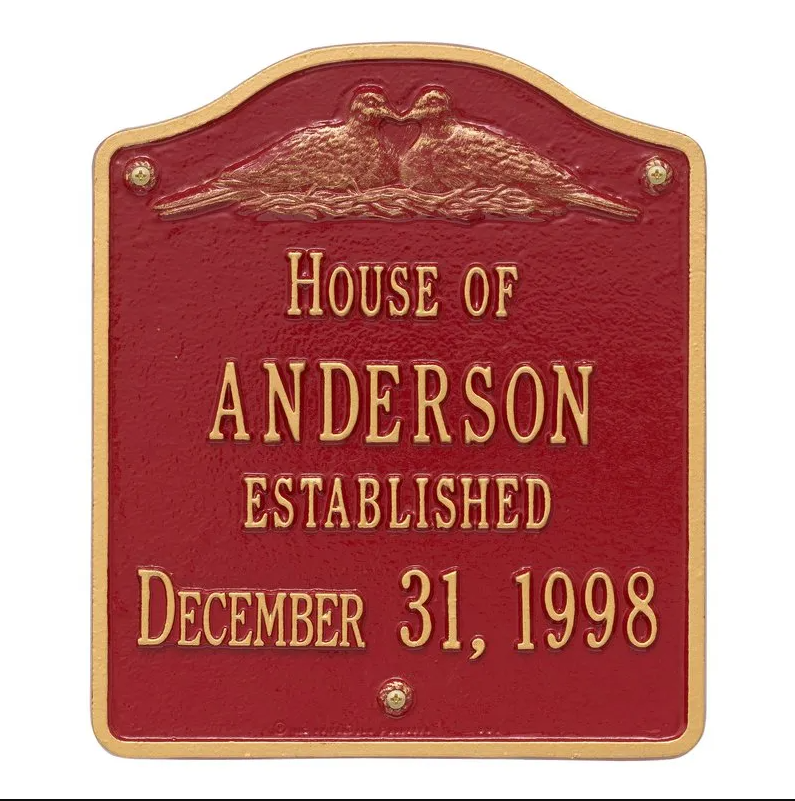 Whitehall 5009 Arch Marker Estate Wall Address Plaque in Red and Gold