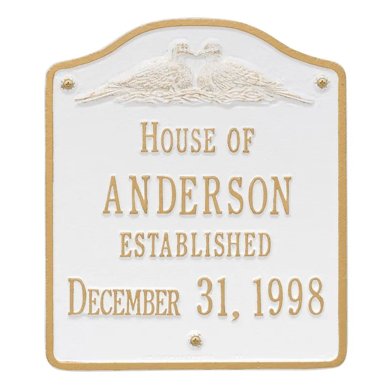 Whitehall 5009 Arch Marker Estate Wall Address Plaque in White and Gold