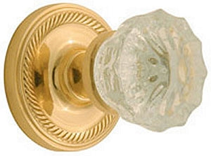 Nostalgic Warehouse Crystal Knob with Classic Rosette - Polished Brass ( All Mortise Come W/ Keyhole )