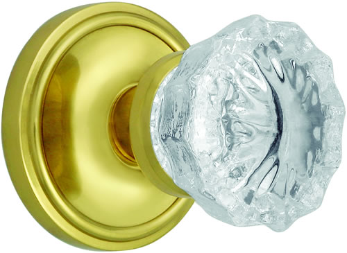Nostalgic Warehouse Crystal Knob with Classic Rosette - Polished Brass ( All Mortise Come W/ Keyhole )