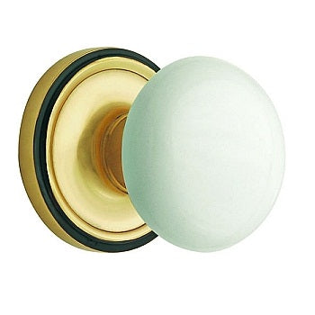 Nostalgic Warehouse Porcelain Knob with Classic Rosette - Antique Brass ( All Mortise Come W/ Keyhole )