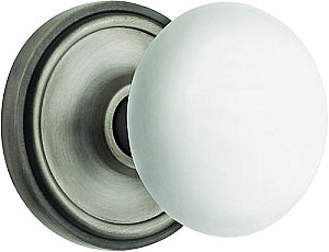 Nostalgic Warehouse Porcelain Knob with Classic Rosette - Antique Pewter ( All Mortise Come W/ Keyhole )