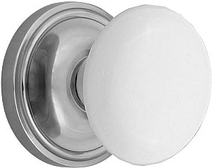 Nostalgic Warehouse Porcelain Knob with Classic Rosette - Bright Chrome ( All Mortise Come W/ Keyhole )