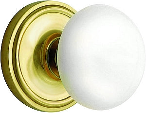 Nostalgic Warehouse Porcelain Knob with Classic Rosette - Polished Brass