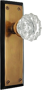 Nostalgic Warehouse New York Plate with Crystal Knob - Antique Brass ( All Mortise Come W/ Keyhole )