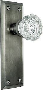 Nostalgic Warehouse New York Plate with Crystal Knob - Antique Pewter ( All Mortise Come W/ Keyhole )