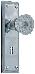 Nostalgic Warehouse New York Plate with Crystal Knob - Bright Chrome