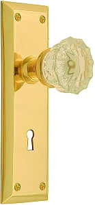 Nostalgic Warehouse New York Plate with Crystal Knob - Polished Brass