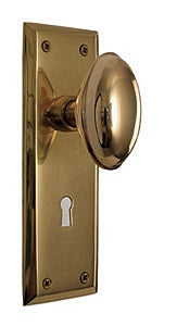 Nostalgic Warehouse New York Plate with Homestead Knob - Polished Brass
