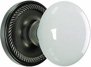 Nostalgic Warehouse Rope Rosette with White Porcelain Knob - Antique pewter