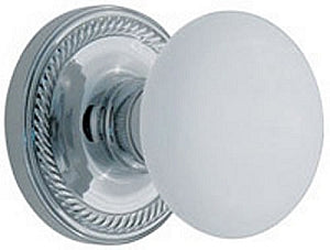 Nostalgic Warehouse Rope Rosette with White Porcelain Knob - Bright Chrome