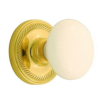 Nostalgic Warehouse Rope Rosette with White Porcelain Knob - Polished Brass