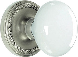 Nostalgic Warehouse Rope Rosette with White Porcelain Knob - Satin Nickel