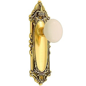 Nostalgic Warehouse Victorian Plate with Porcelain Knob - Antique Brass