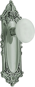 Nostalgic Warehouse Victorian Plate with Porcelain Knob - Satin Nickel