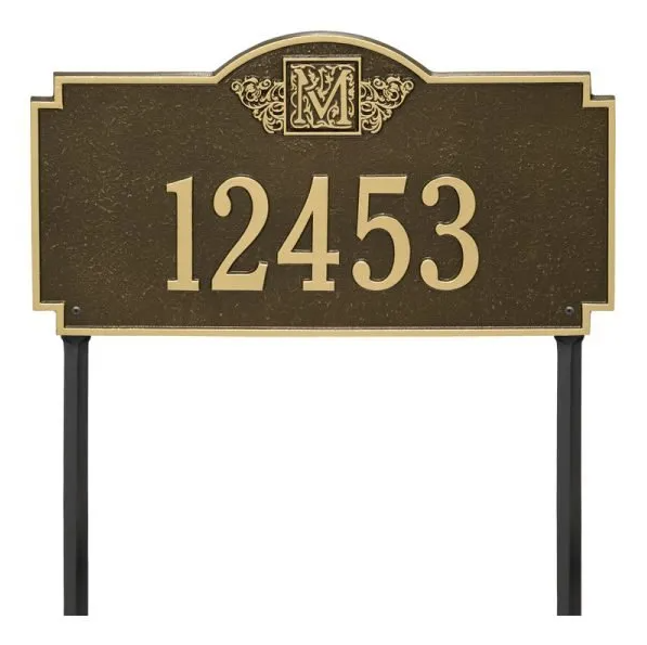 Whitehall 5103  Arch Marker Estate Lawn Address Plaque in Antique Brass