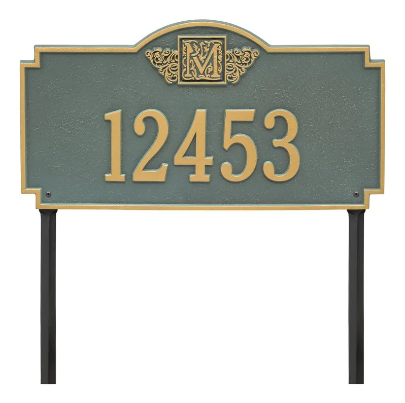 Whitehall 5103  Arch Marker Estate Lawn Address Plaque in Bronze and Verdigris