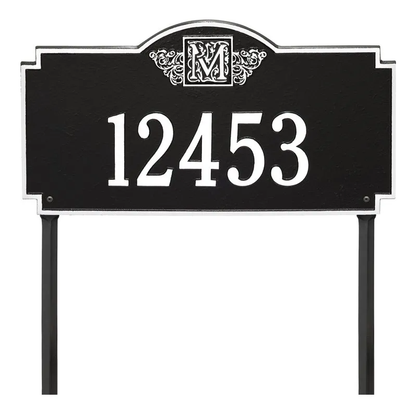 Whitehall 5103  Arch Marker Estate Lawn Address Plaque in Black and White