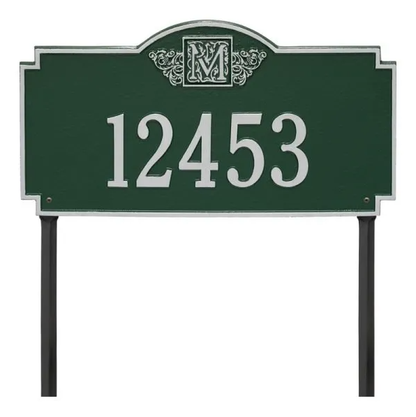 Whitehall 5103  Arch Marker Estate Lawn Address Plaque in Green and Silver