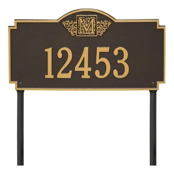 Whitehall 5103  Arch Marker Estate Lawn Address Plaque in Bronze and Gold