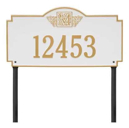 Whitehall 5103  Arch Marker Estate Lawn Address Plaque in White and Gold