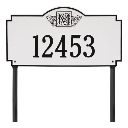 Whitehall 5103  Arch Marker Estate Lawn Address Plaque in White and Black