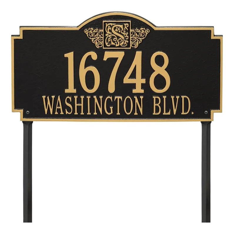 Whitehall 5104 Arch Marker Estate Lawn Address Plaque in Black and Gold