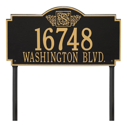 Whitehall 5104 Arch Marker Estate Lawn Address Plaque in Black and Gold