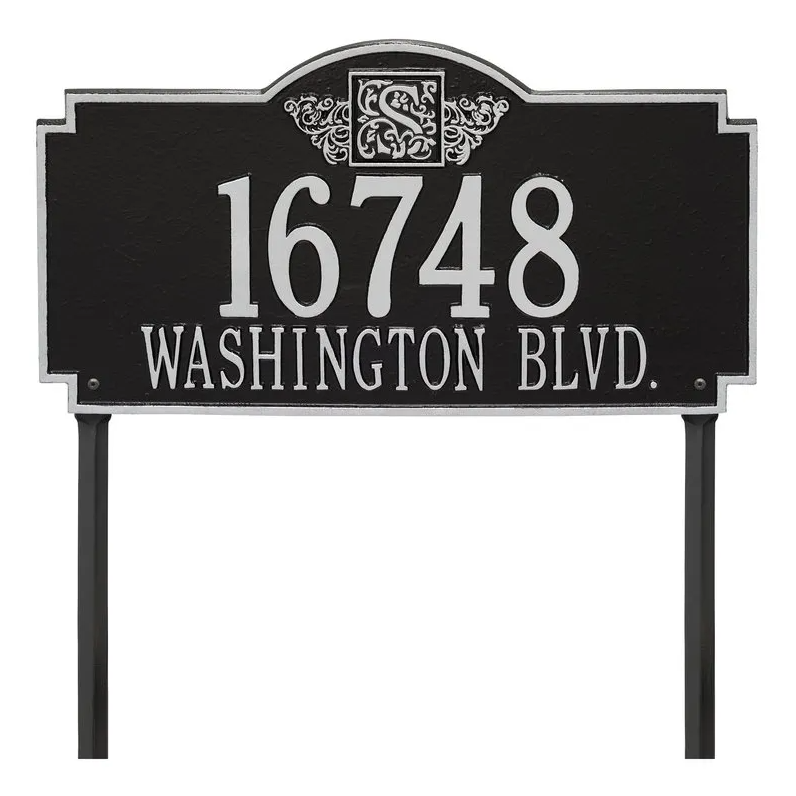 Whitehall 5104 Arch Marker Estate Lawn Address Plaque in Black and Silver
