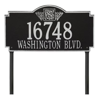 Whitehall 5104 Arch Marker Estate Lawn Address Plaque in Black and Silver