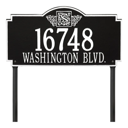 Whitehall 5104 Arch Marker Estate Lawn Address Plaque in Black and White