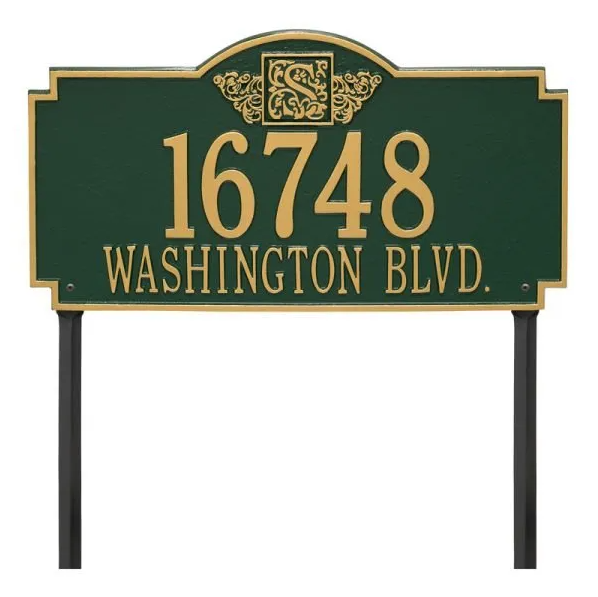 Whitehall 5104 Arch Marker Estate Lawn Address Plaque in Green and Gold