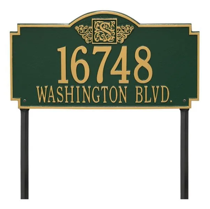 Whitehall 5104 Arch Marker Estate Lawn Address Plaque in Green and Gold